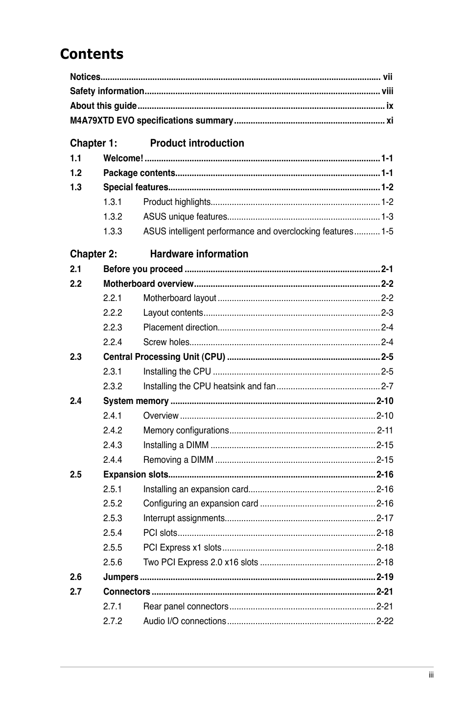 Asus M4A79XTD EVO/USB3 User Manual | Page 3 / 112