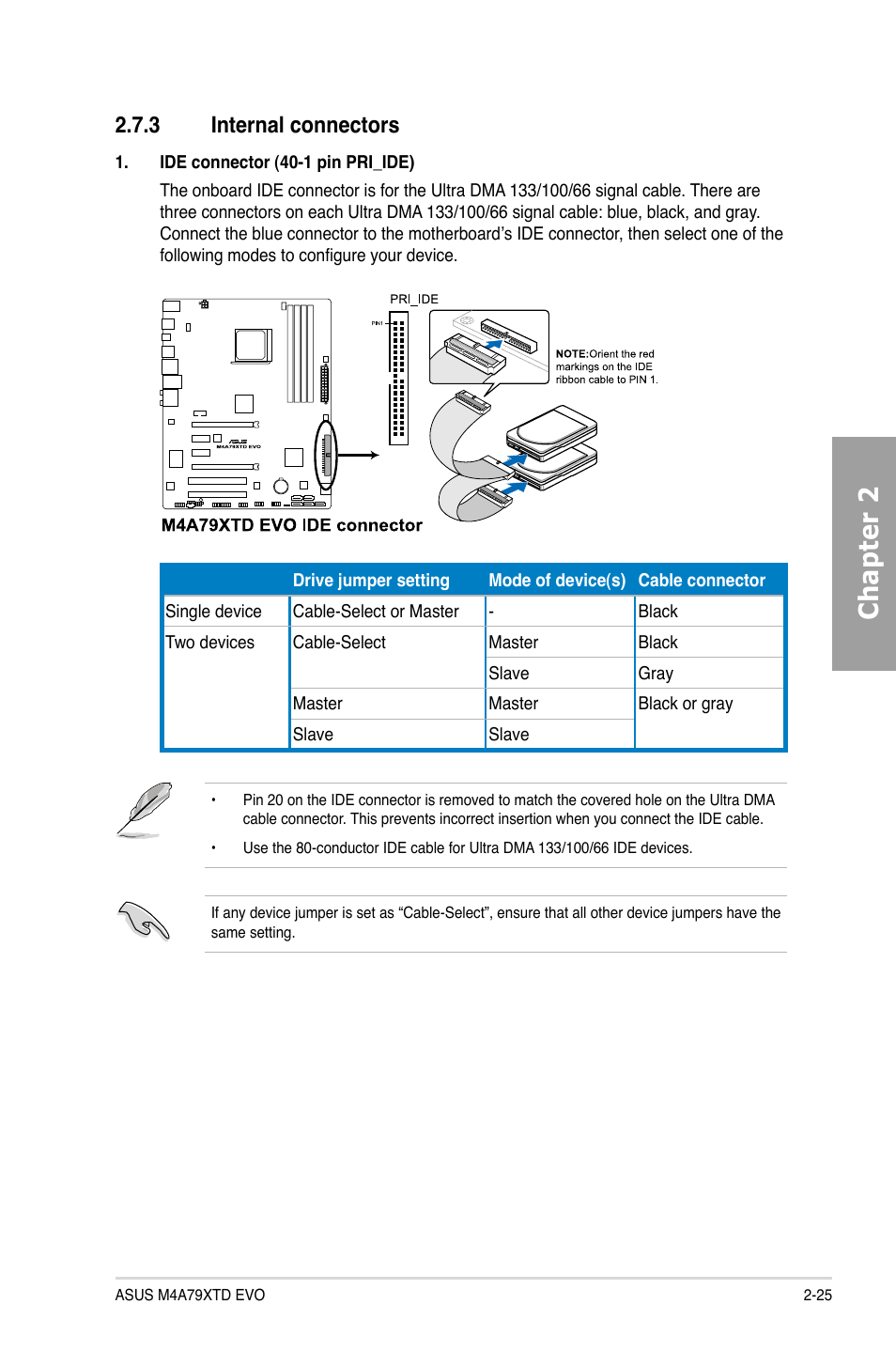 3 internal connectors, Internal connectors -25, Chapter 2 | Asus M4A79XTD EVO/USB3 User Manual | Page 45 / 112