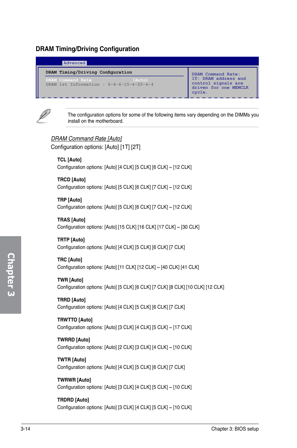 Chapter 3, Dram timing/driving configuration | Asus M4A79XTD EVO/USB3 User Manual | Page 70 / 112