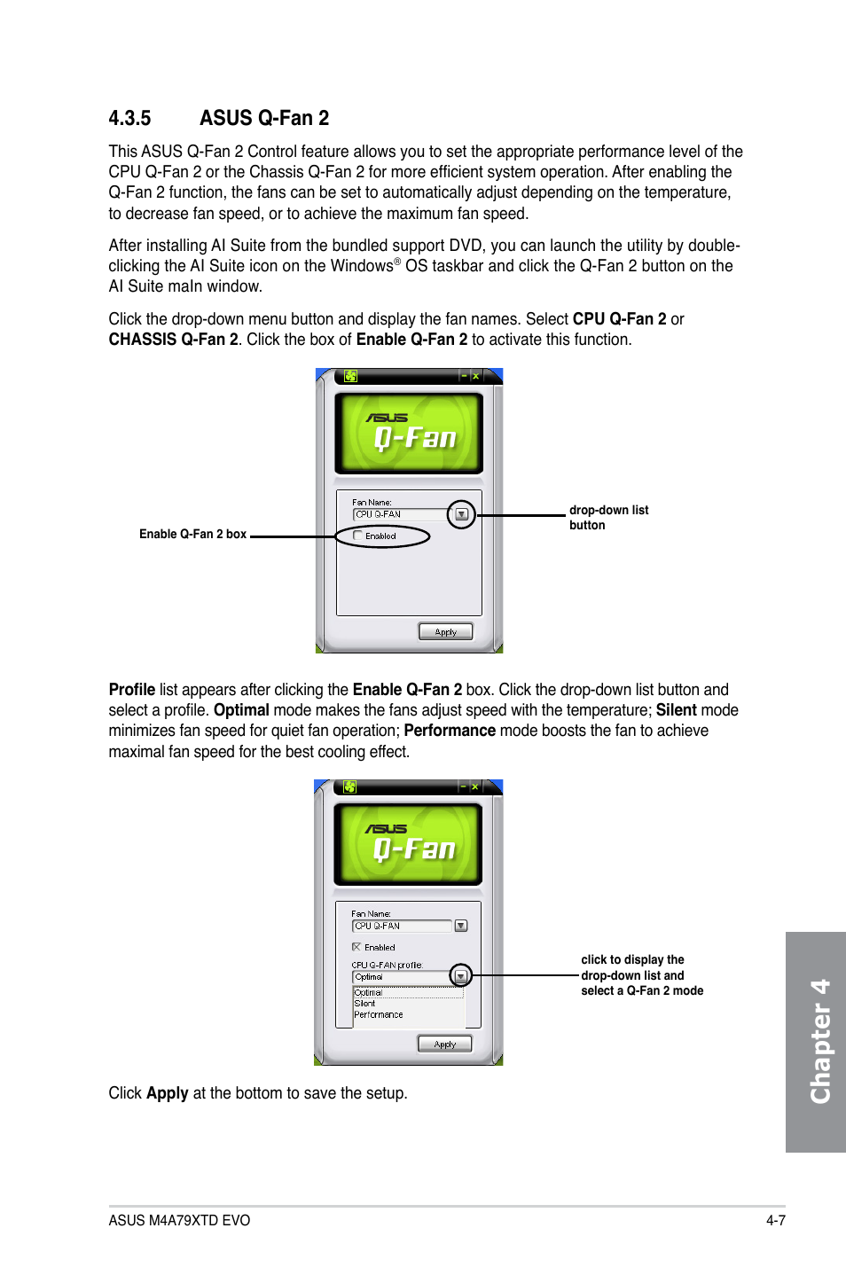 5 asus q-fan 2, Asus q-fan 2 -7, Chapter 4 | Asus M4A79XTD EVO/USB3 User Manual | Page 95 / 112