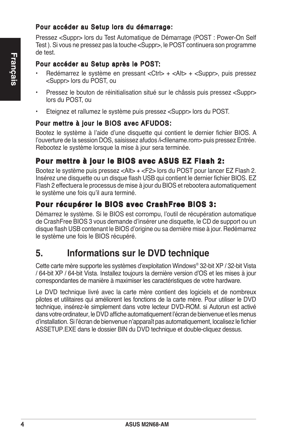 Informations sur le dvd technique, Français | Asus M2N68-AM User Manual | Page 4 / 38