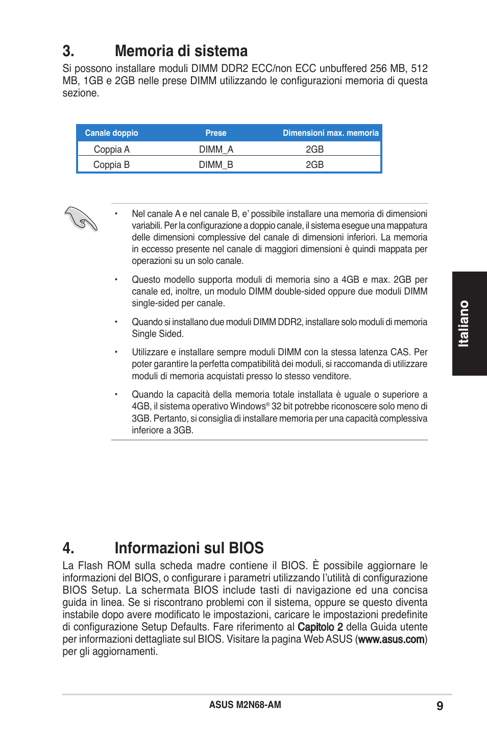 Informazioni sul bios | Asus M2N68-AM User Manual | Page 9 / 38