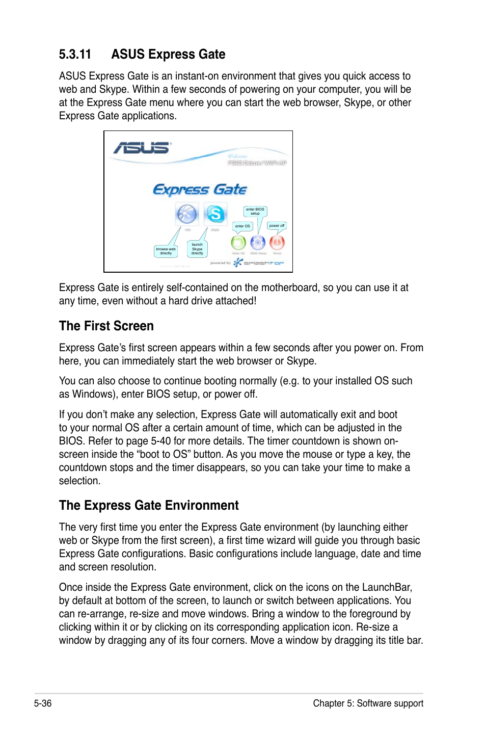 11 asus express gate, The first screen, The express gate environment | Asus P5E3 DELUXE/WiFi-AP User Manual | Page 150 / 196