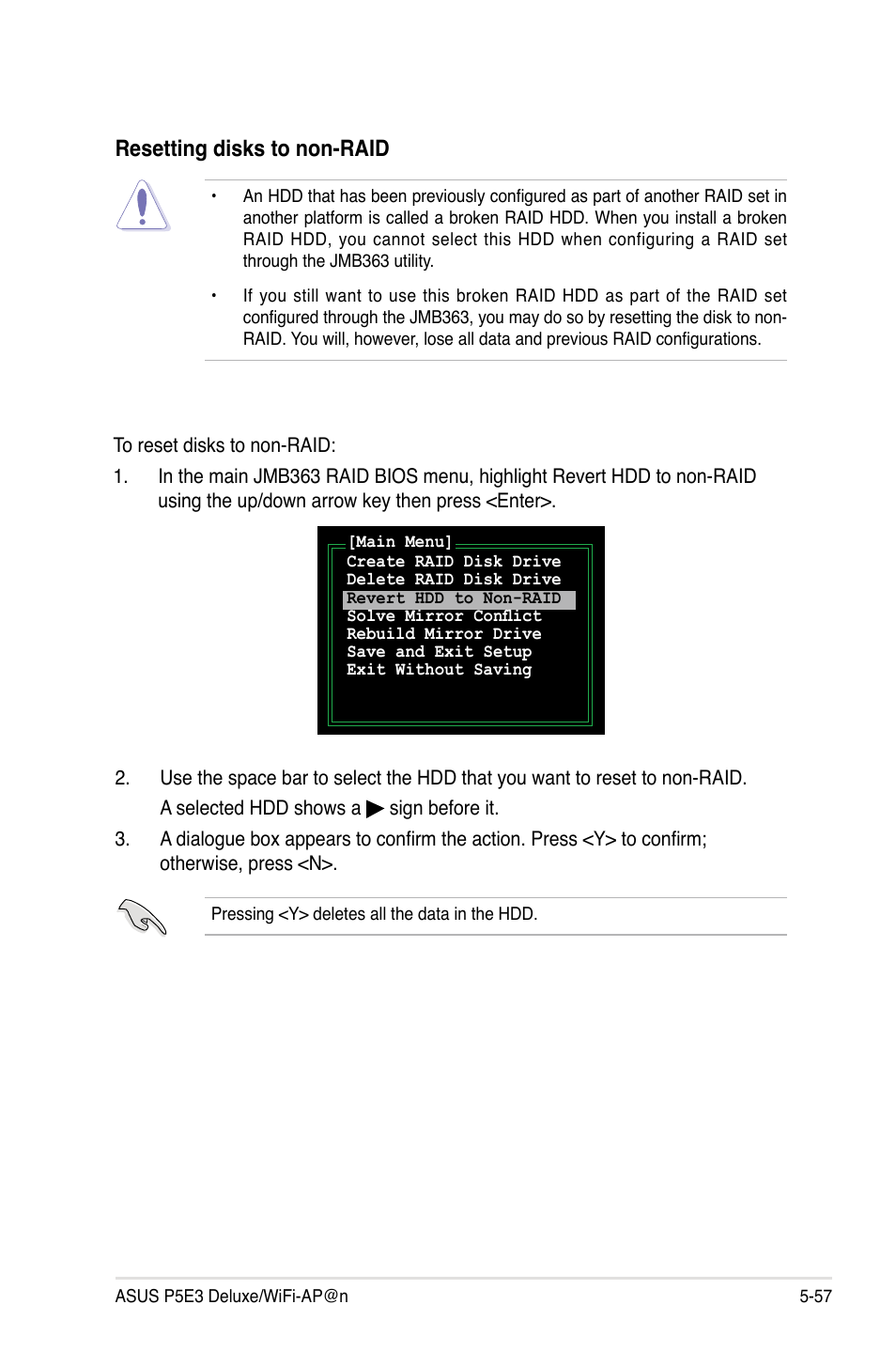 Resetting disks to non-raid | Asus P5E3 DELUXE/WiFi-AP User Manual | Page 171 / 196