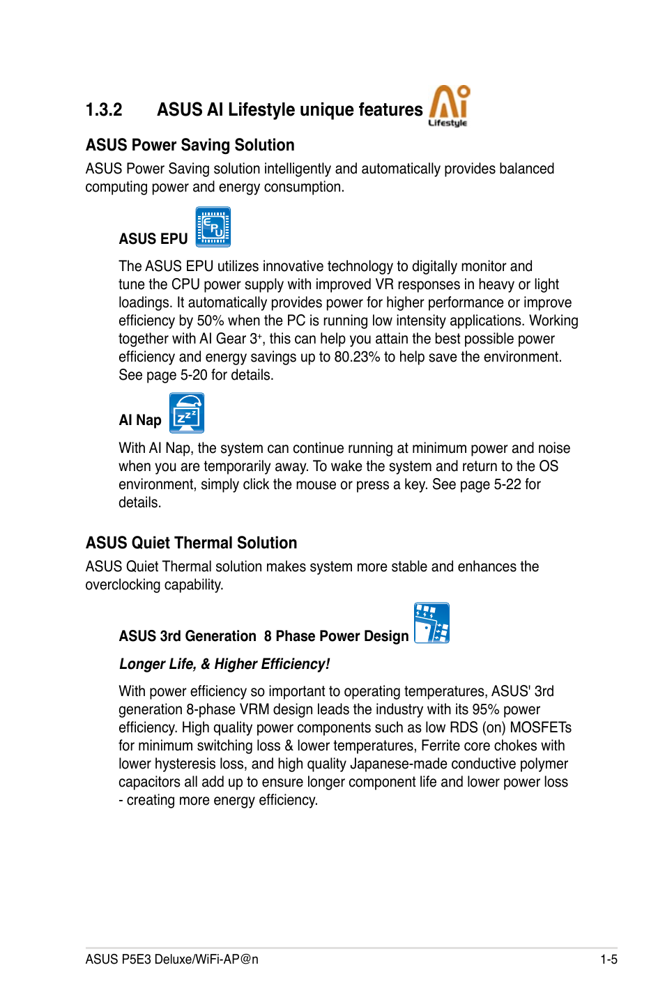 2 asus ai lifestyle unique features | Asus P5E3 DELUXE/WiFi-AP User Manual | Page 21 / 196