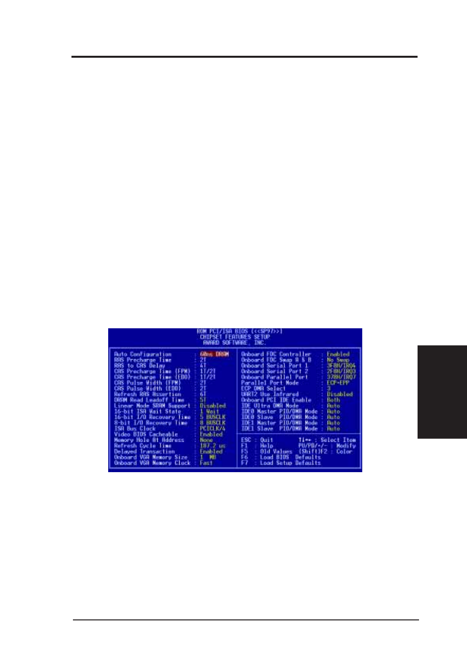 Iv. bios software, Chipset features setup | Asus SP97-V User Manual | Page 45 / 90