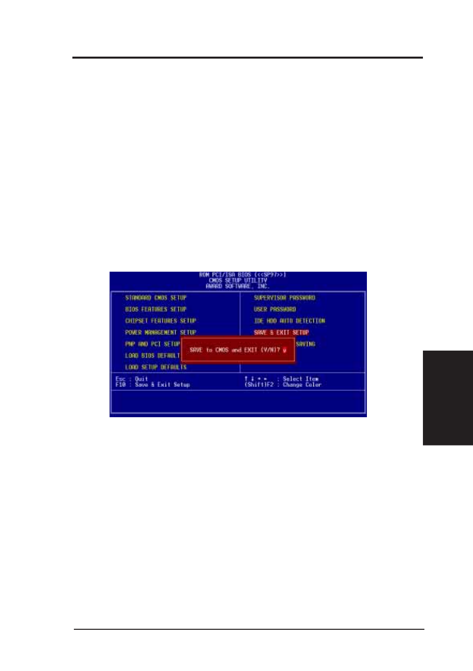 Iv. bios software, Save and exit setup, Exit without saving | Asus SP97-V User Manual | Page 55 / 90