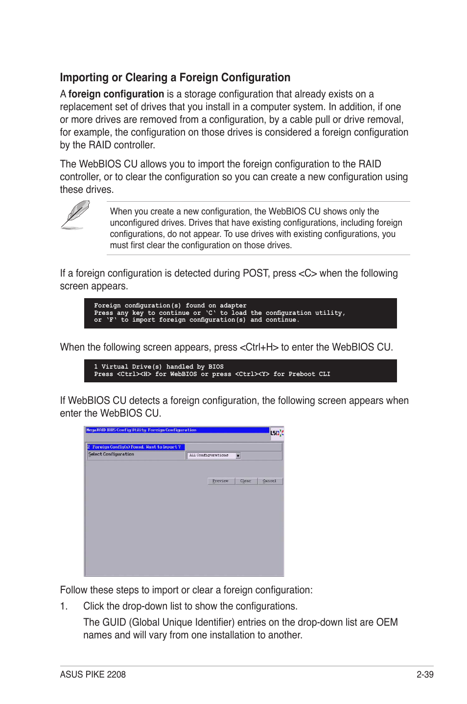 Importing or clearing a foreign configuration | Asus PIKE 2208 User Manual | Page 53 / 86