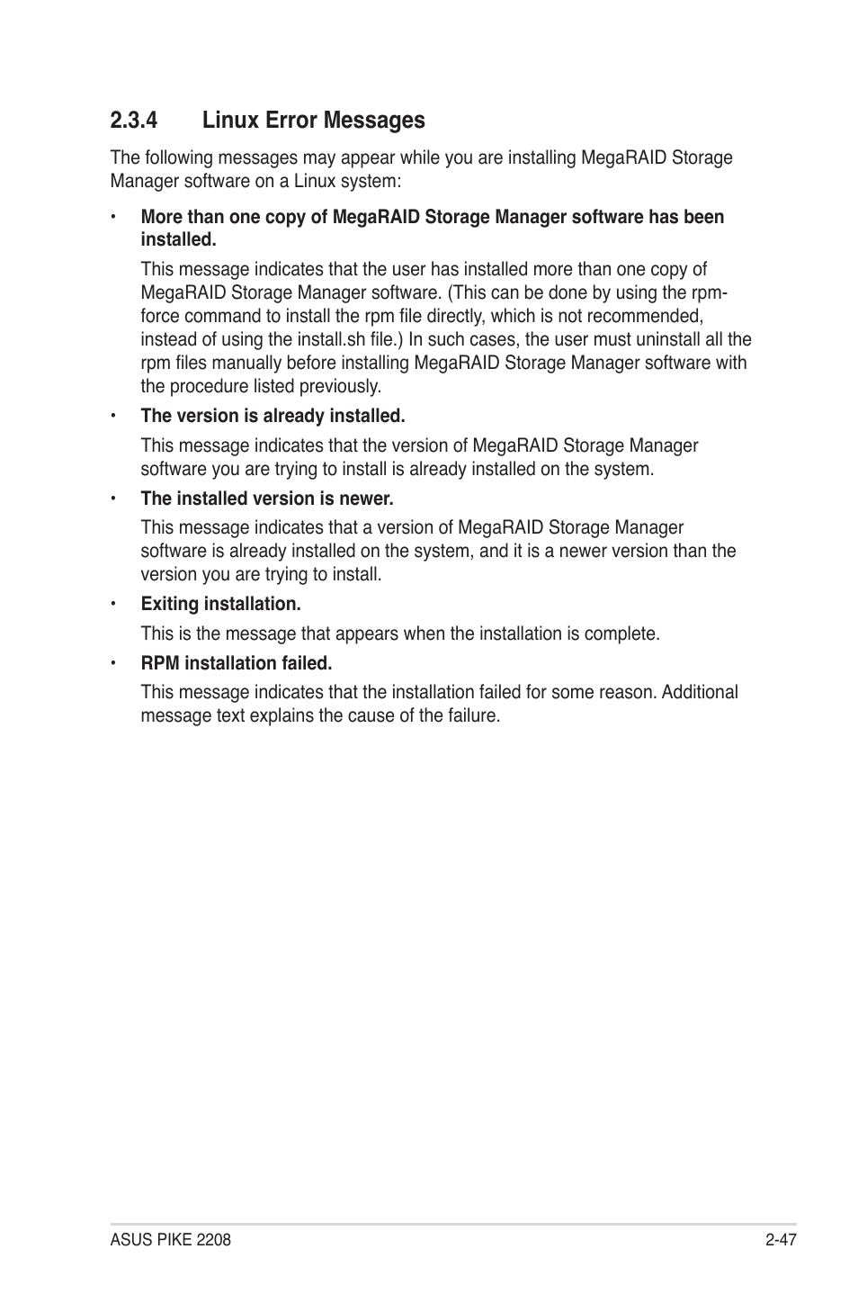 4 linux error messages, Linux error messages -47 | Asus PIKE 2208 User Manual | Page 61 / 86