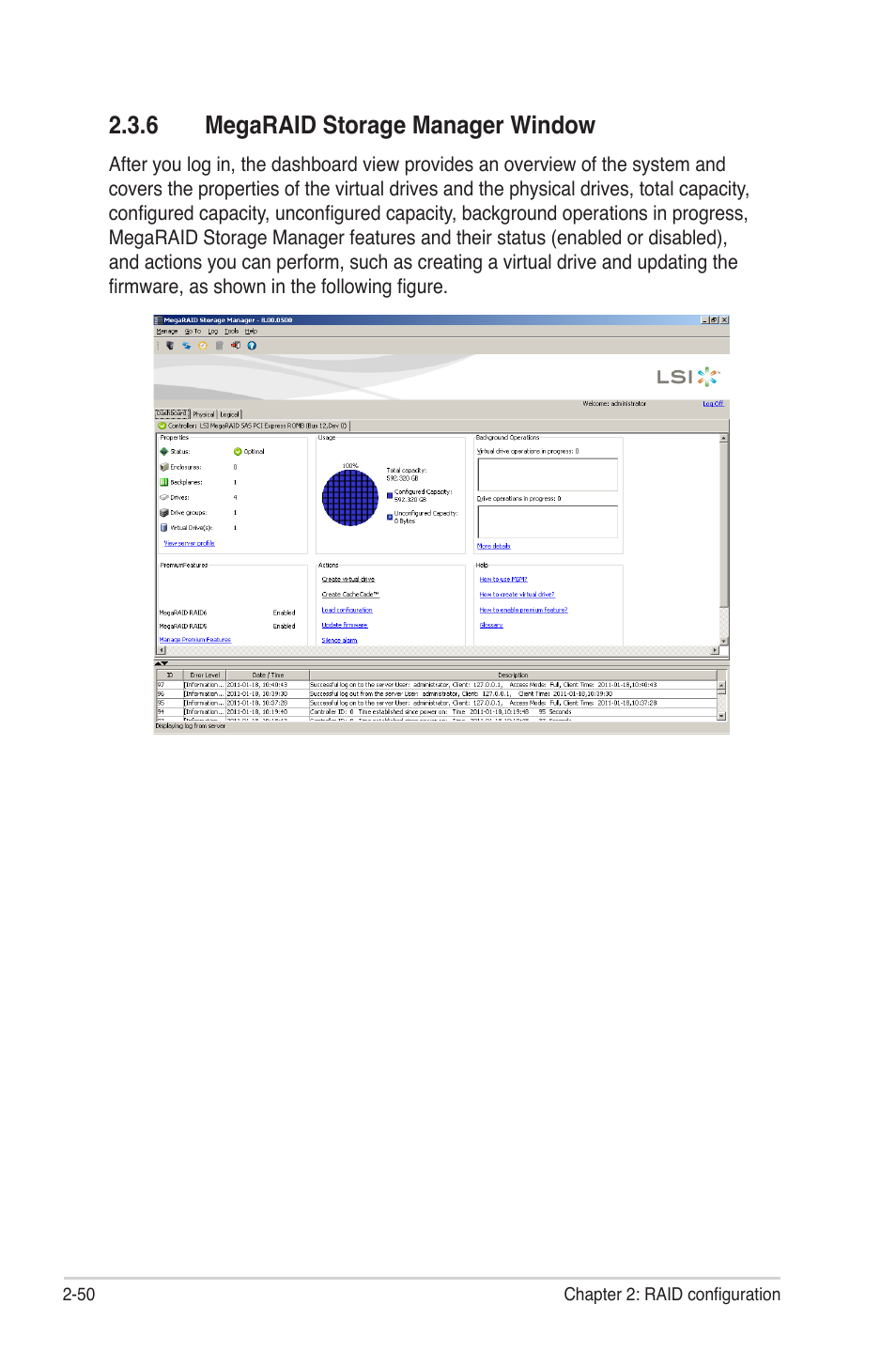 6 megaraid storage manager window, Megaraid storage manager window -50 | Asus PIKE 2208 User Manual | Page 64 / 86