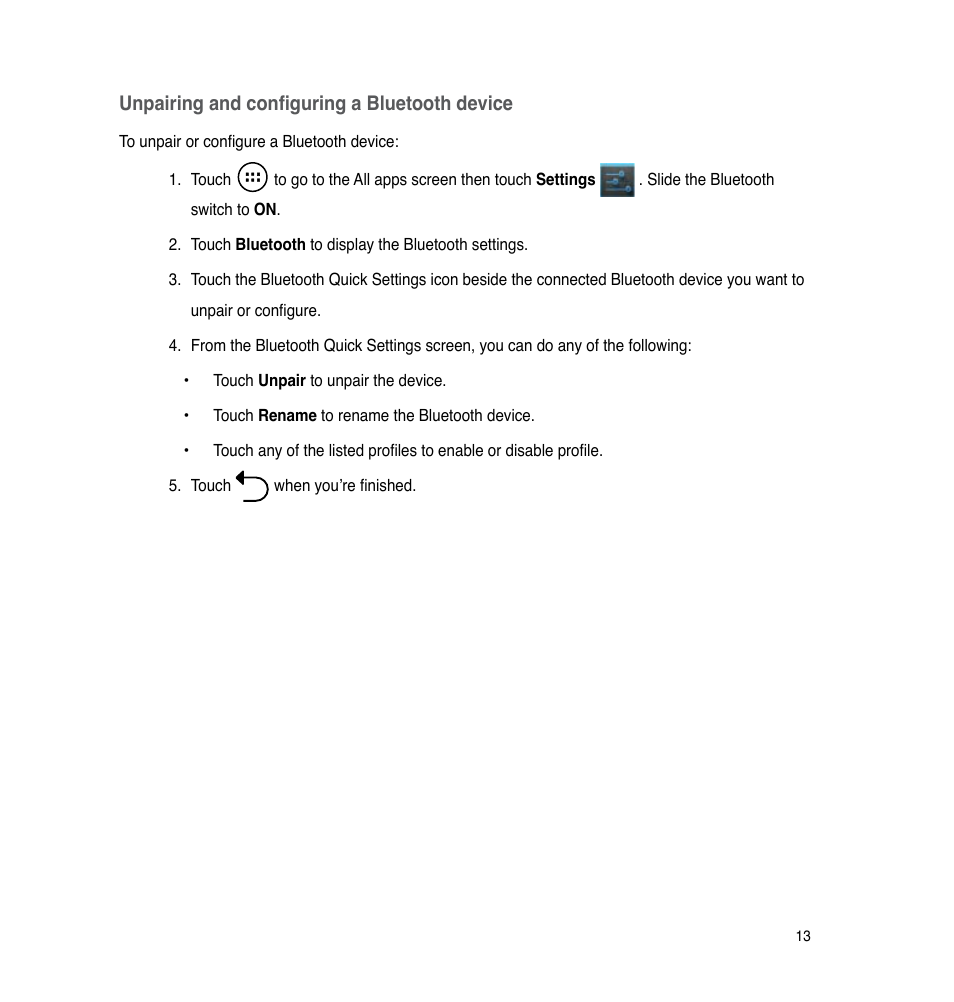 Unpairing and configuring a bluetooth device | Asus PadFone 2 User Manual | Page 13 / 71