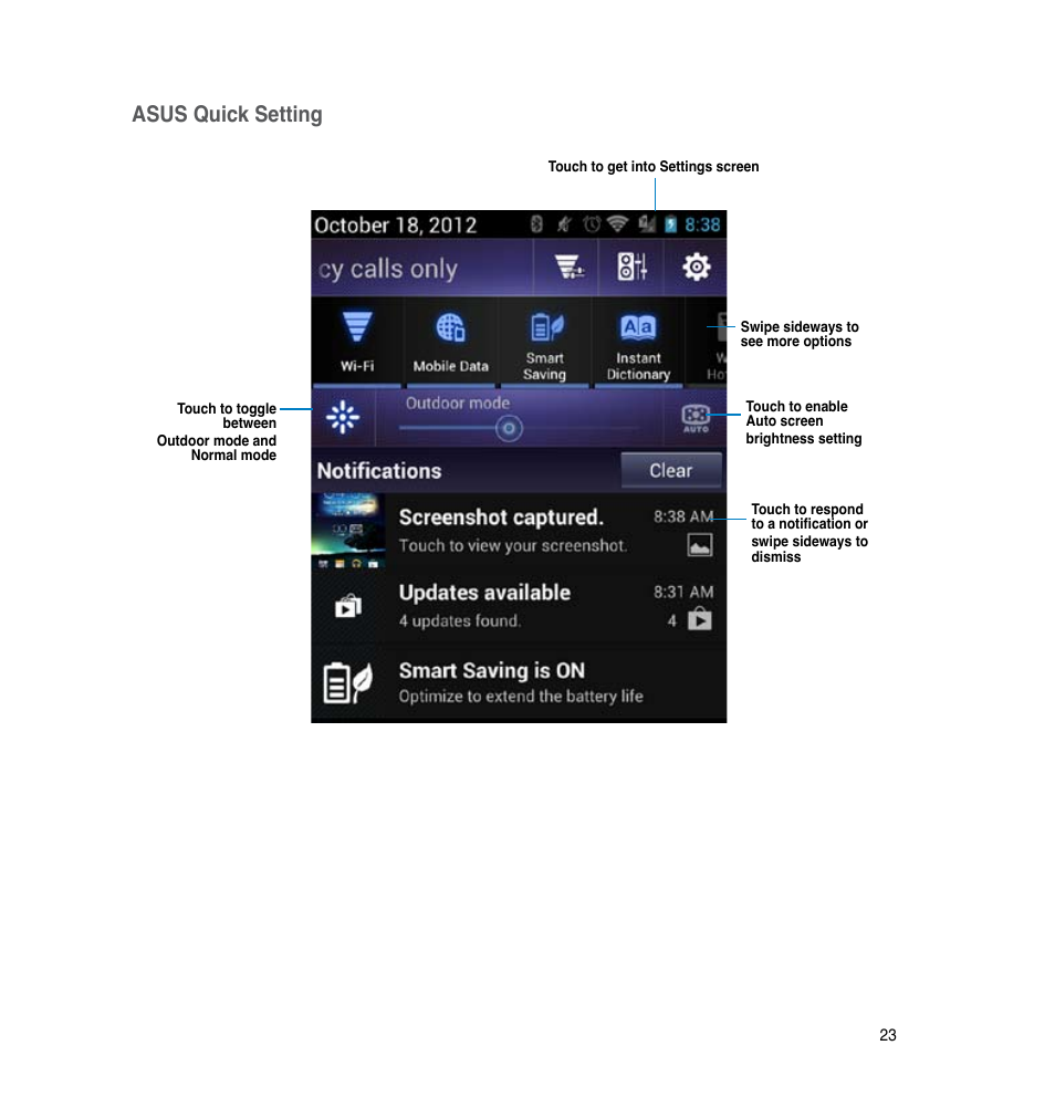 Asus quick setting | Asus PadFone 2 User Manual | Page 23 / 71