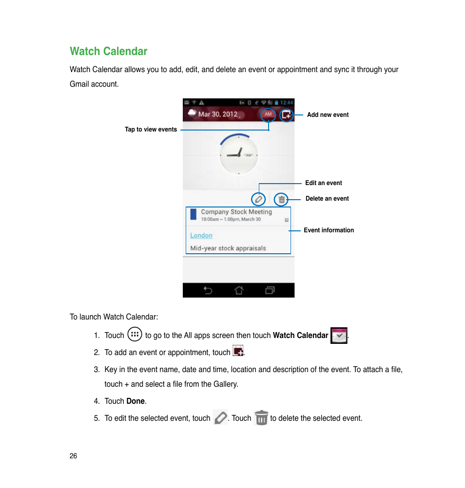 Watch calendar | Asus PadFone 2 User Manual | Page 26 / 71