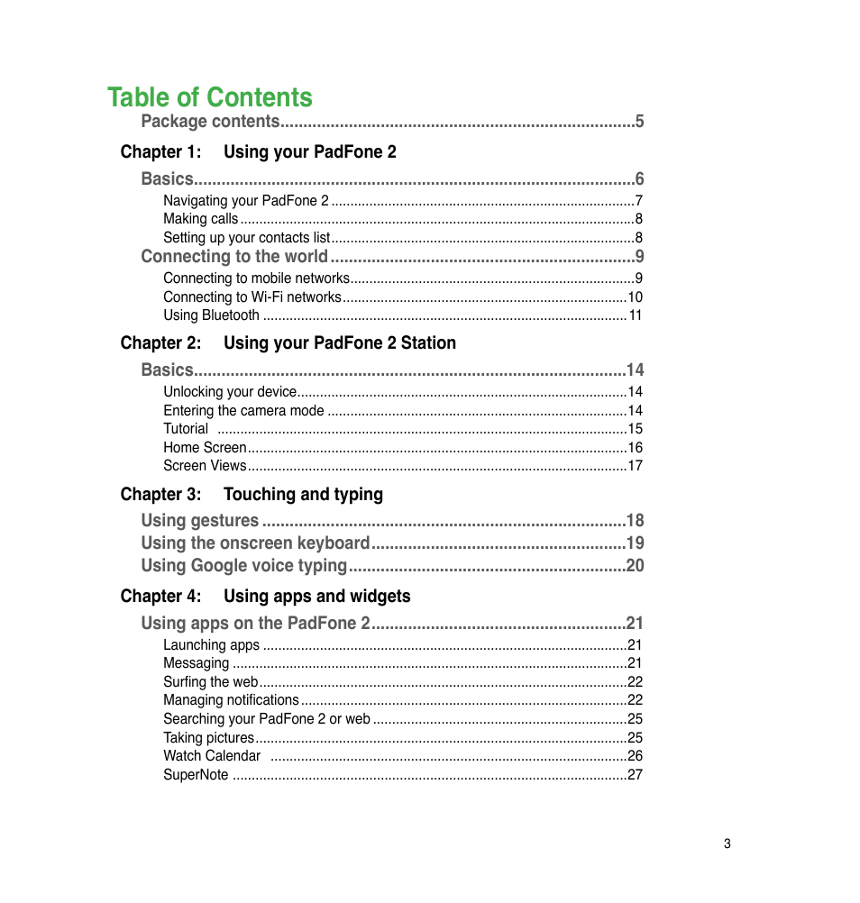 Asus PadFone 2 User Manual | Page 3 / 71