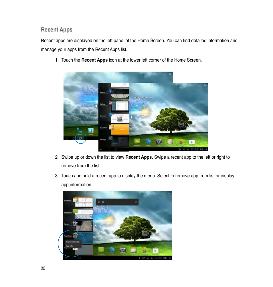 Recent apps | Asus PadFone 2 User Manual | Page 32 / 71