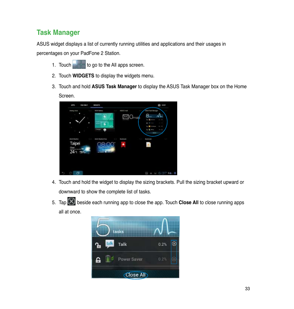 Task manager | Asus PadFone 2 User Manual | Page 33 / 71