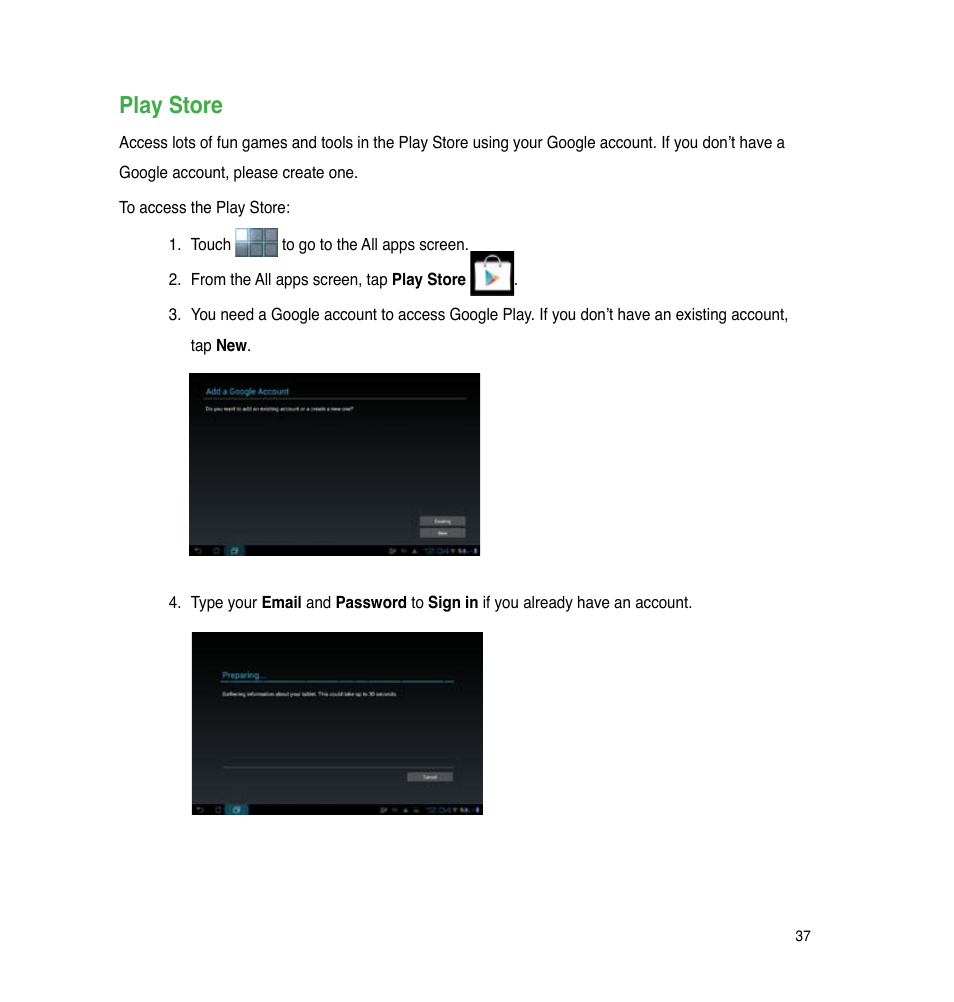 Play store | Asus PadFone 2 User Manual | Page 37 / 71