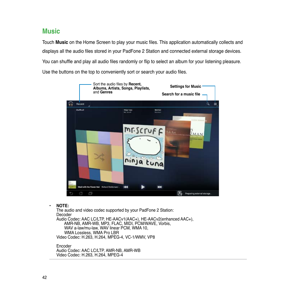 Music | Asus PadFone 2 User Manual | Page 42 / 71
