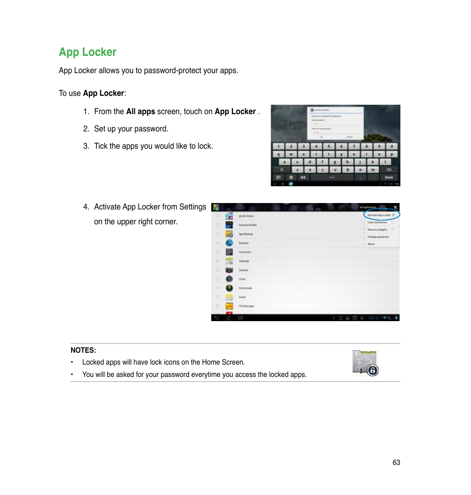 App locker | Asus PadFone 2 User Manual | Page 63 / 71