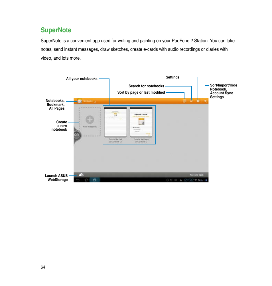 Supernote | Asus PadFone 2 User Manual | Page 64 / 71