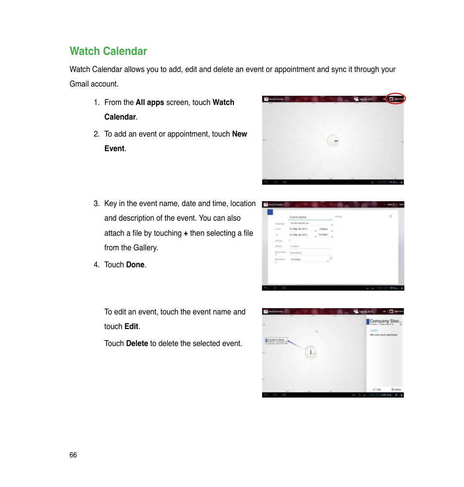 Watch calendar | Asus PadFone 2 User Manual | Page 66 / 71