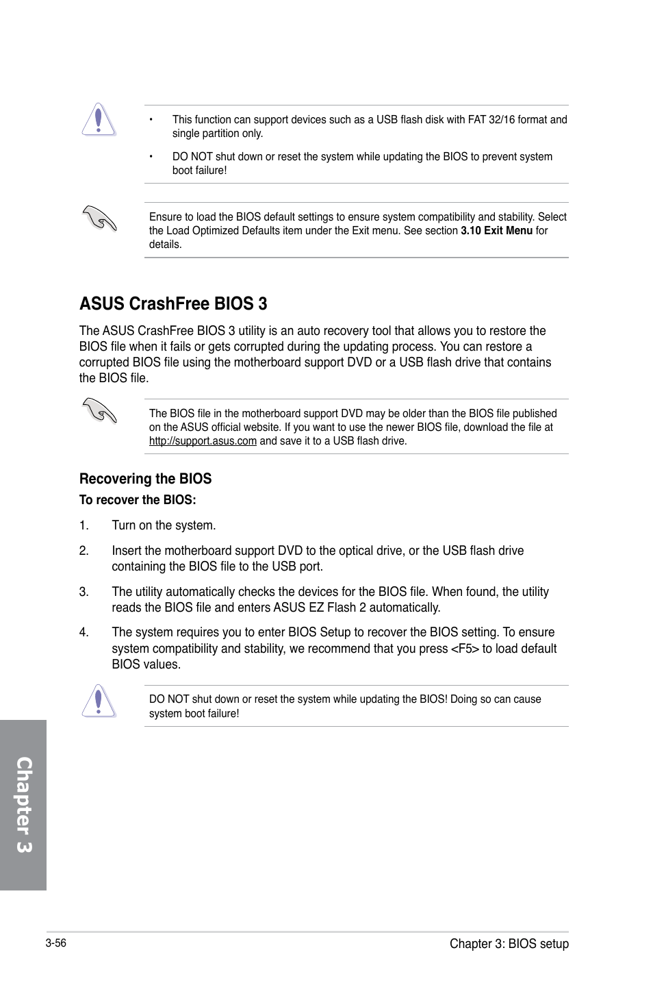 Chapter 3, Asus crashfree bios 3 | Asus Z87-DELUXE/DUAL User Manual | Page 132 / 168