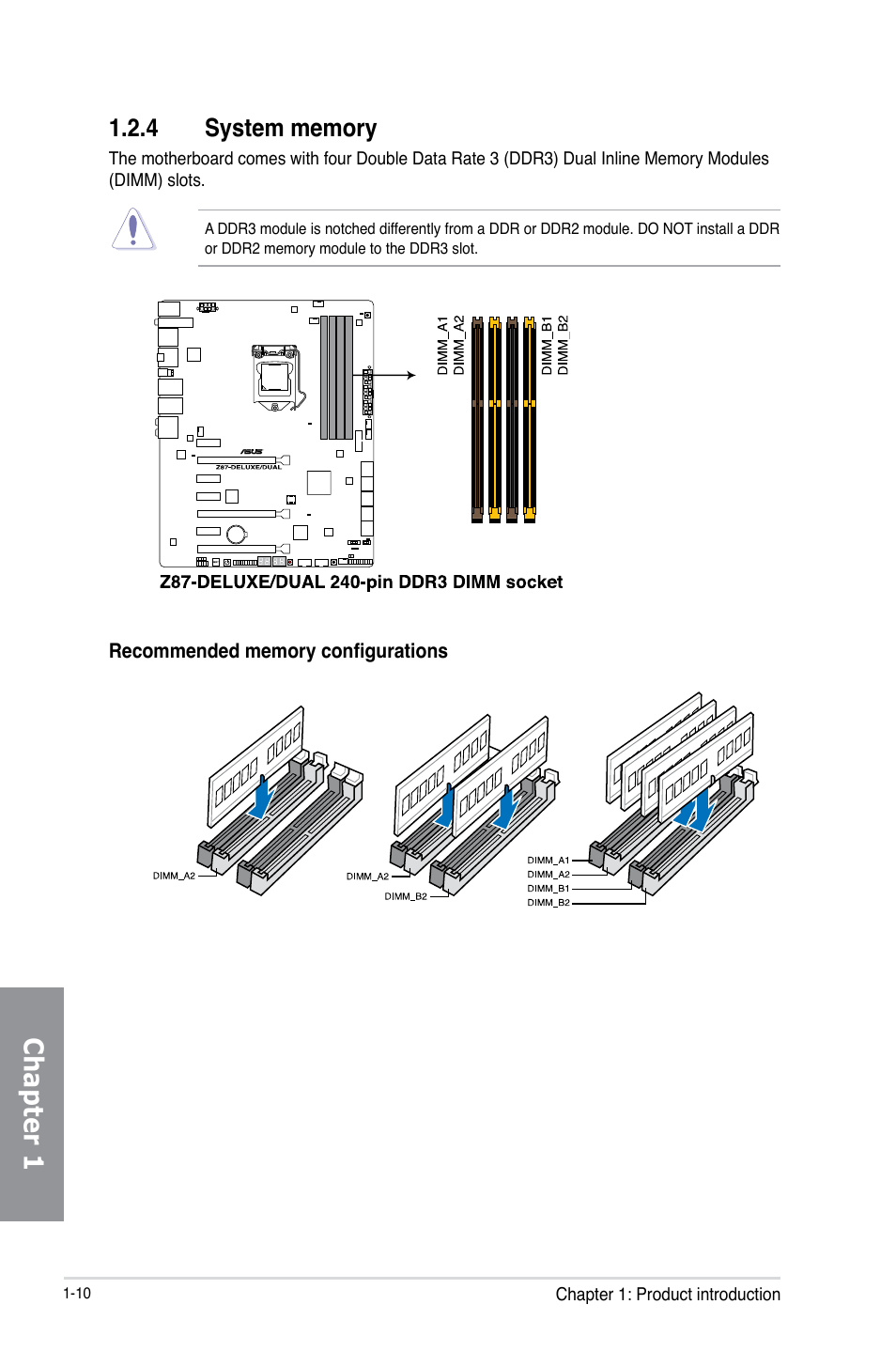 4 system memory, System memory -10, Chapter 1 | Asus Z87-DELUXE/DUAL User Manual | Page 26 / 168