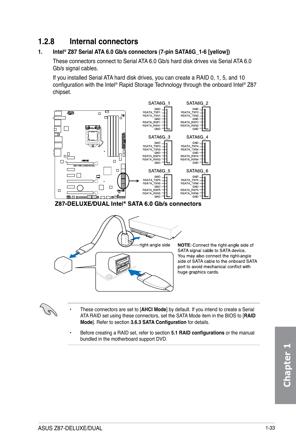 8 internal connectors, Internal connectors -33, Chapter 1 | Asus Z87-DELUXE/DUAL User Manual | Page 49 / 168