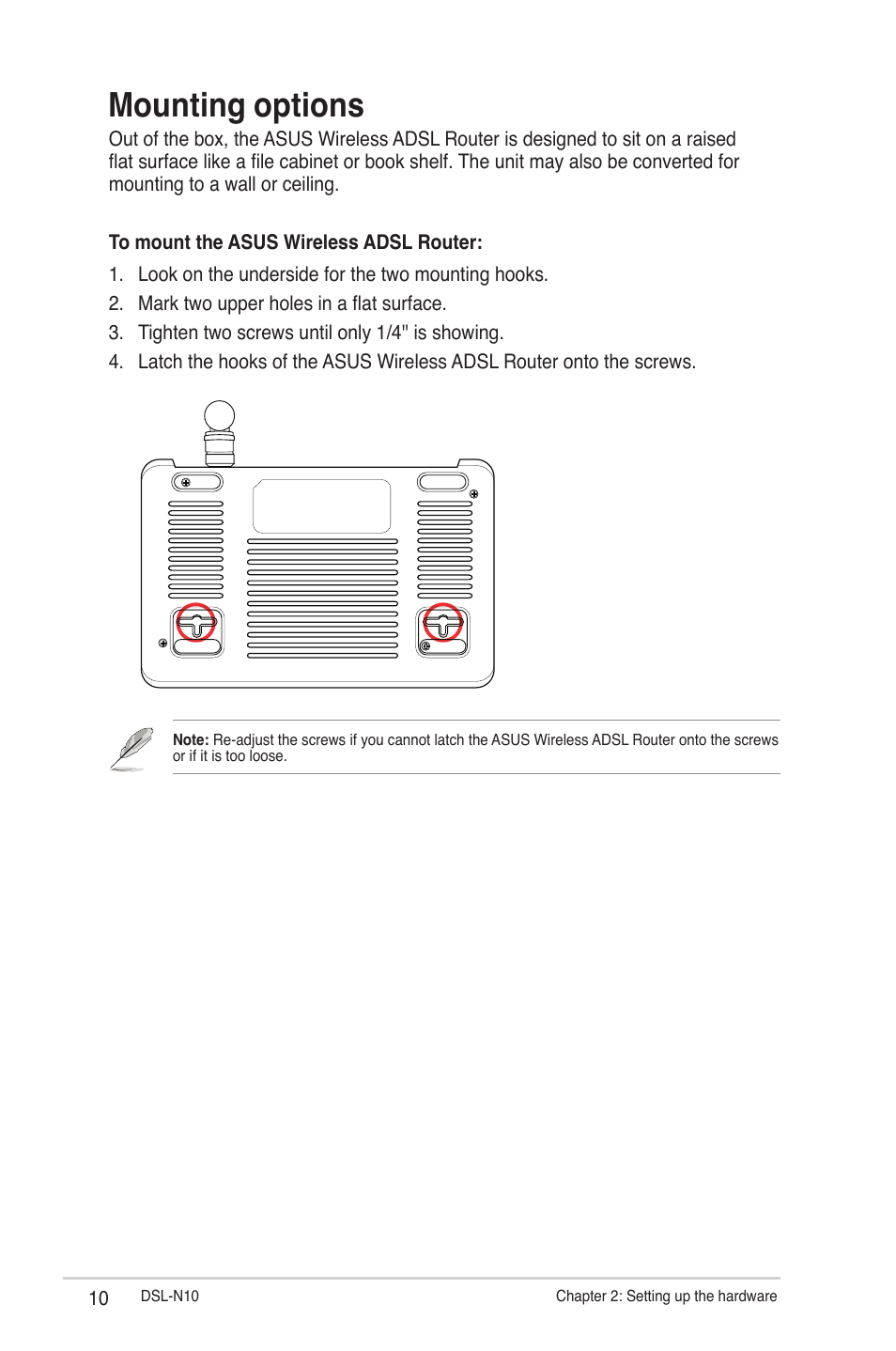 Mounting options | Asus DSL-N10 User Manual | Page 10 / 52