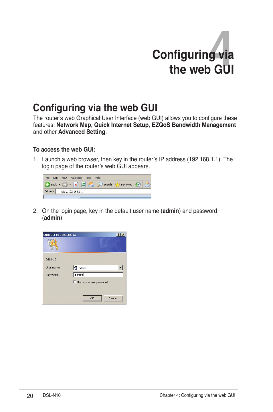 Configuring via the web gui | Asus DSL-N10 User Manual | Page 20 / 52