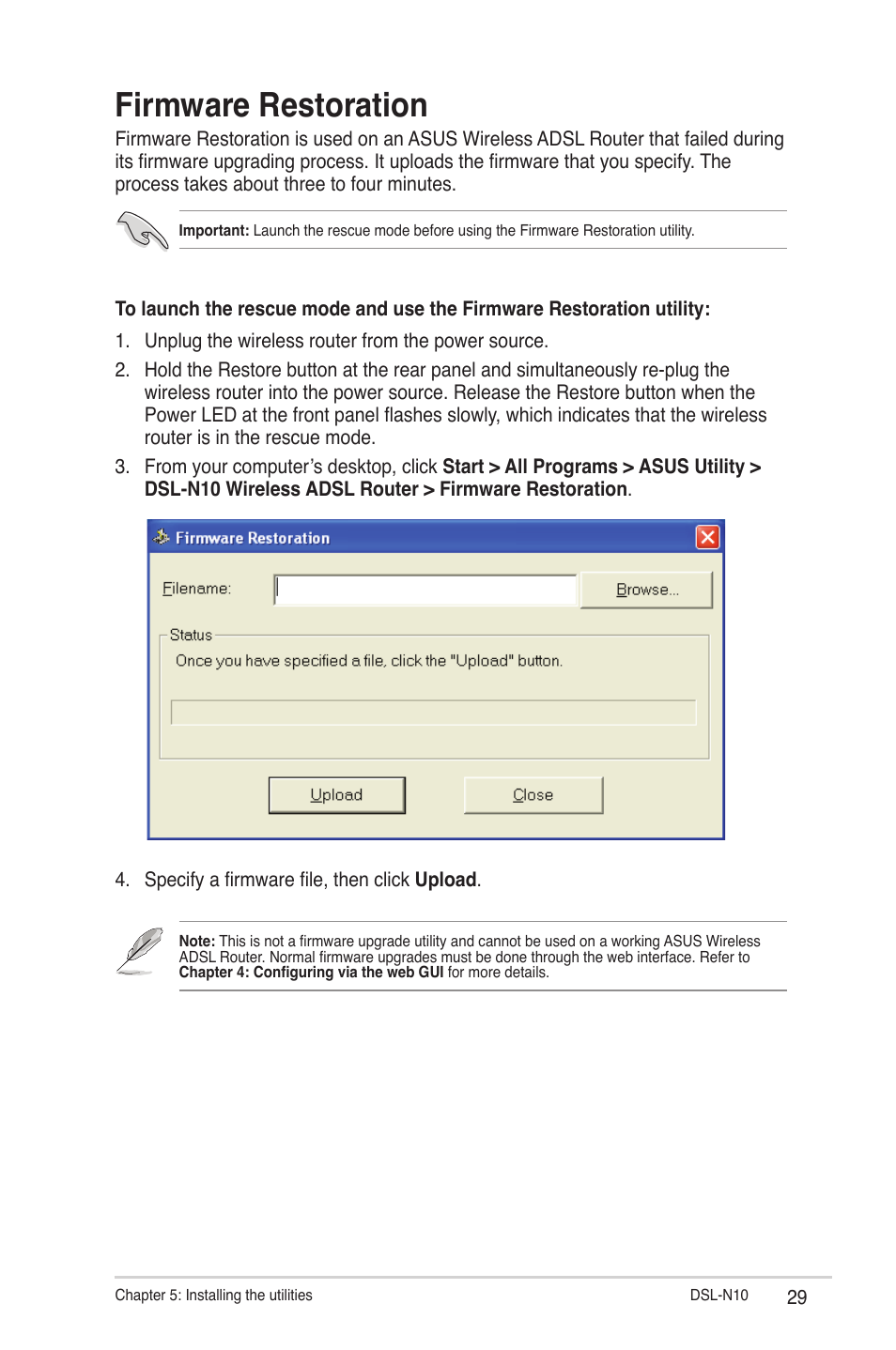 Firmware restoration | Asus DSL-N10 User Manual | Page 29 / 52