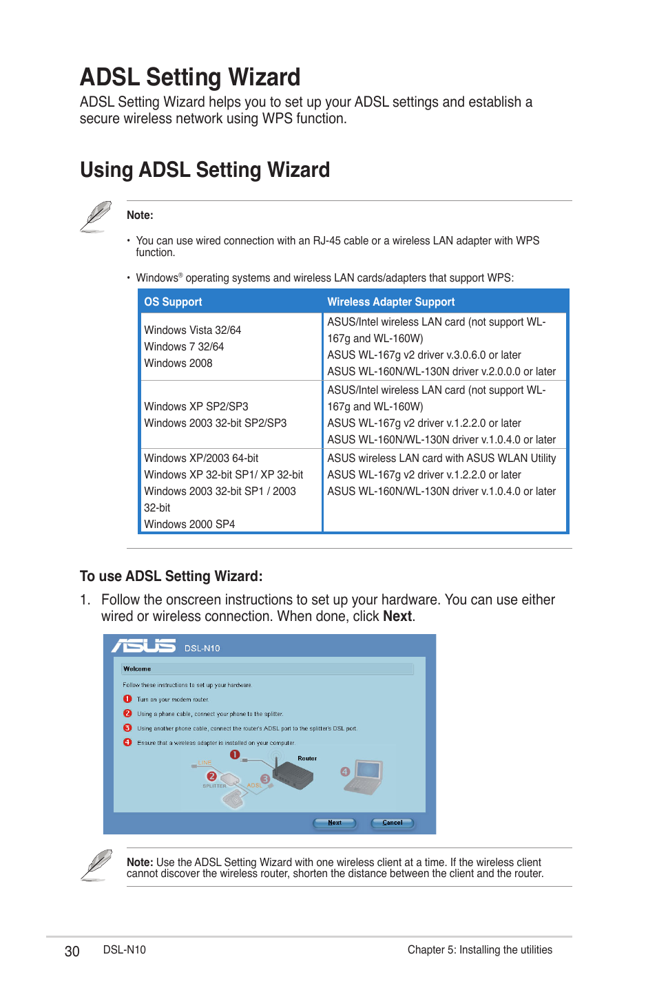 Adsl setting wizard, Using adsl setting wizard | Asus DSL-N10 User Manual | Page 30 / 52