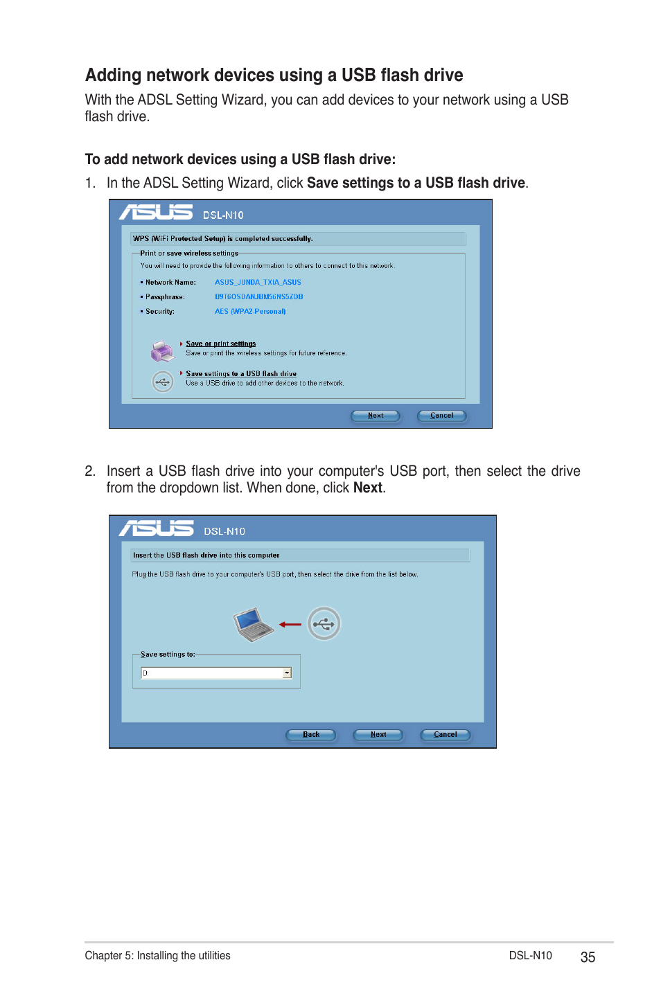 Adding network devices using a usb flash drive | Asus DSL-N10 User Manual | Page 35 / 52