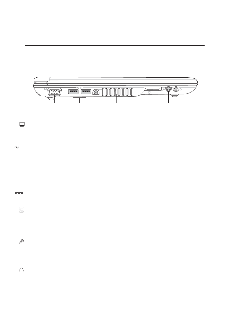 Left side, Knowing the parts, Microphone input jack (mic-in) | Headphone output jack (head-out), Usb ports (1.1 & 2.0), Monitor port, Dc power output jack | Asus S5N User Manual | Page 20 / 84