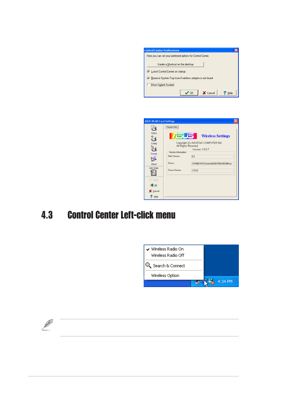 3 control center left-click menu | Asus WiFi-b User Manual | Page 44 / 56