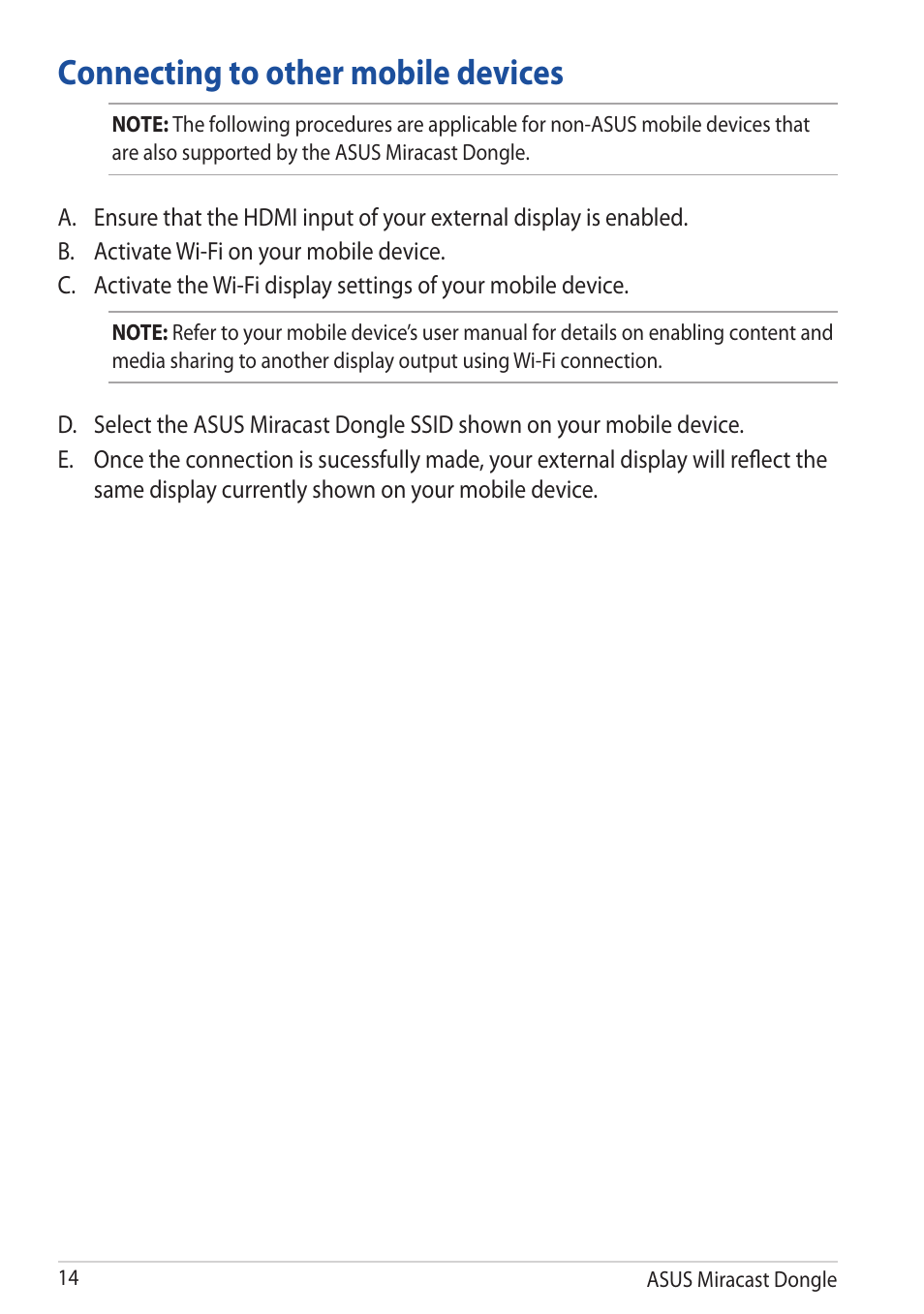 Connecting to other mobile devices | Asus Miracast Dongle User Manual | Page 14 / 22