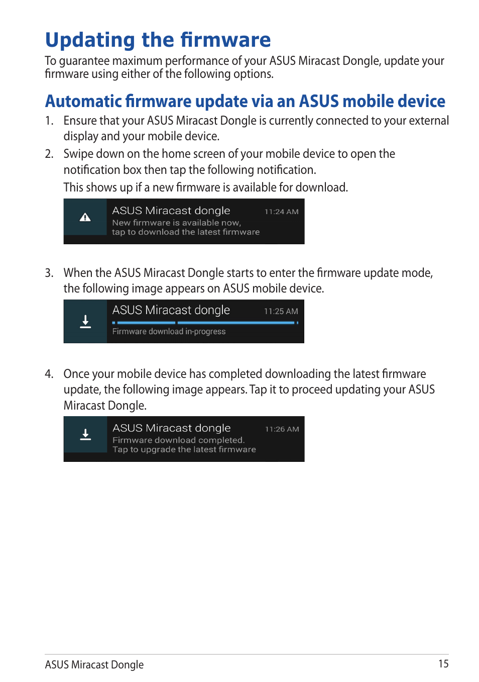 Updating the firmware | Asus Miracast Dongle User Manual | Page 15 / 22