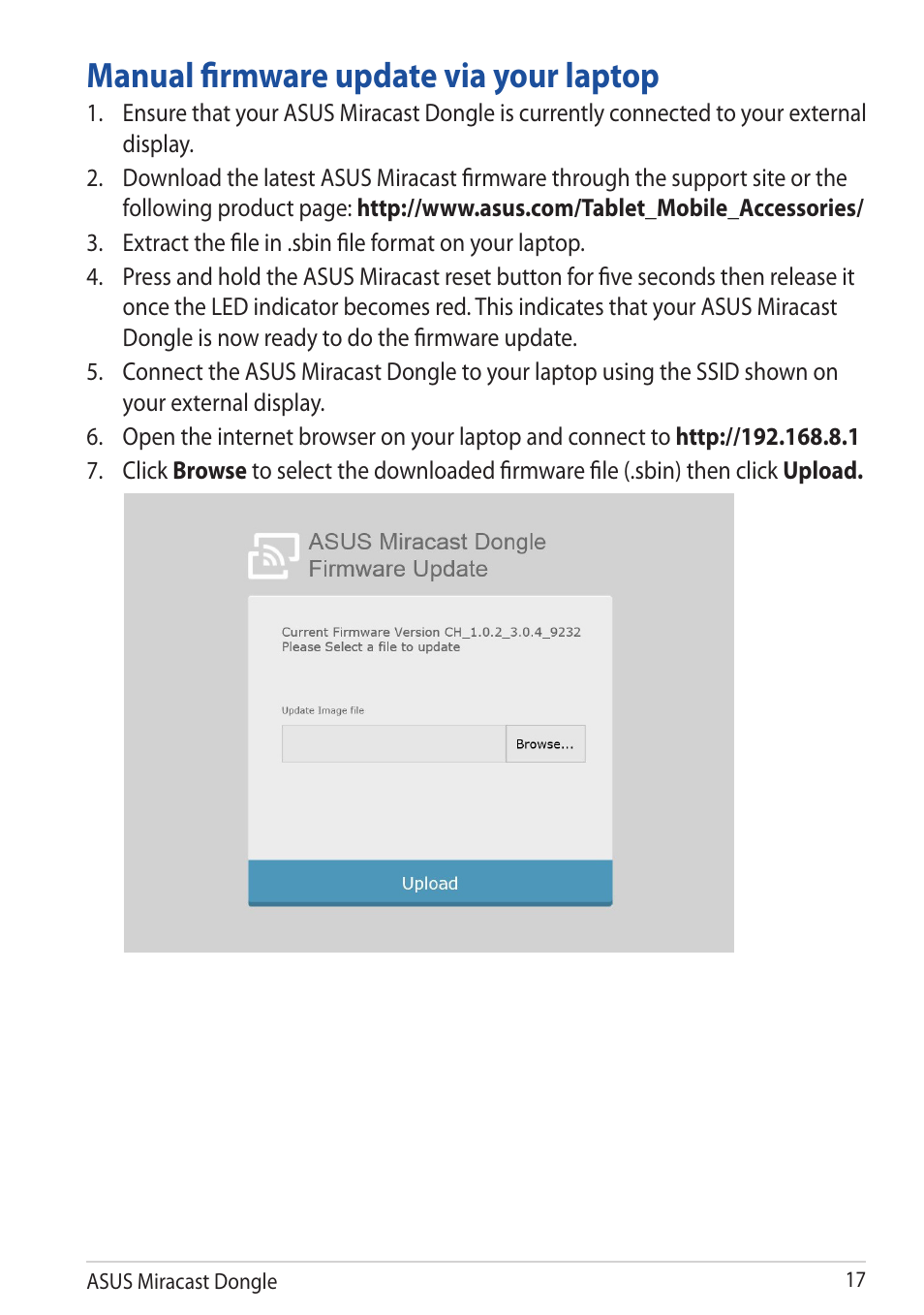 Manual firmware update via your laptop | Asus Miracast Dongle User Manual | Page 17 / 22