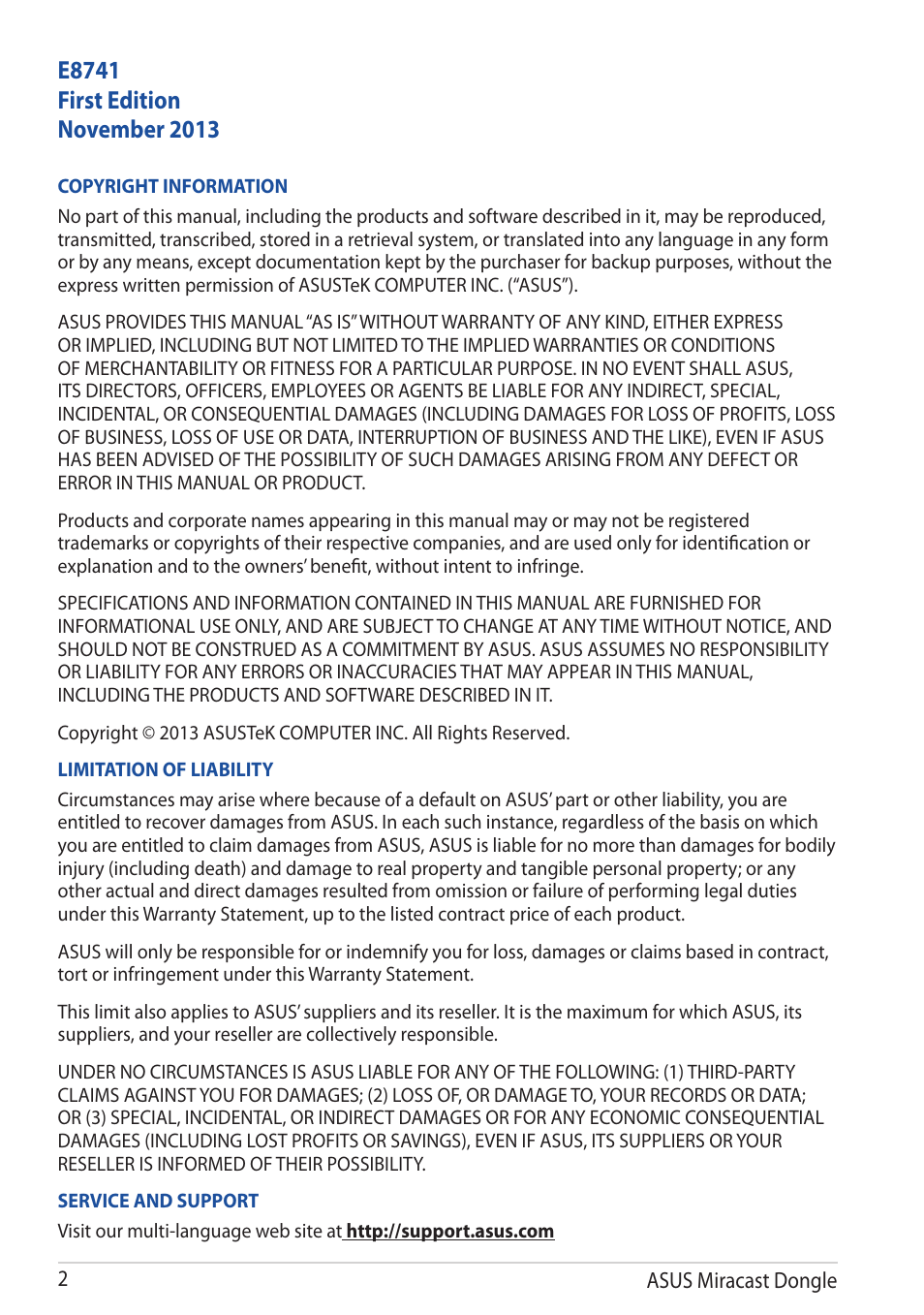 Asus Miracast Dongle User Manual | Page 2 / 22