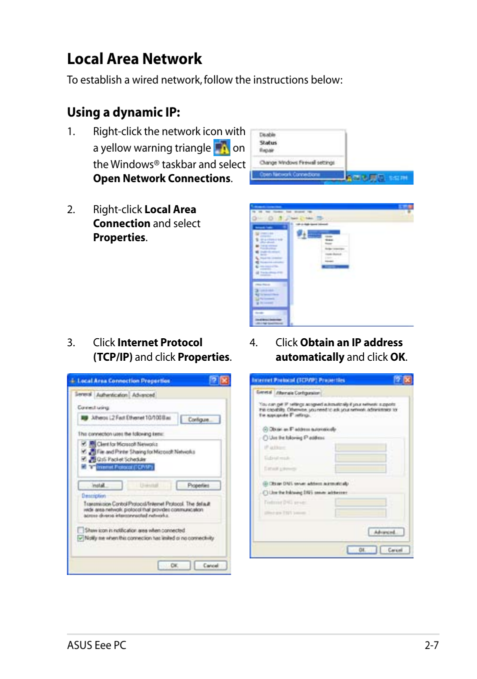 Local area network, Local area network -7 | Asus Eee PC 1005HAB User Manual | Page 27 / 60