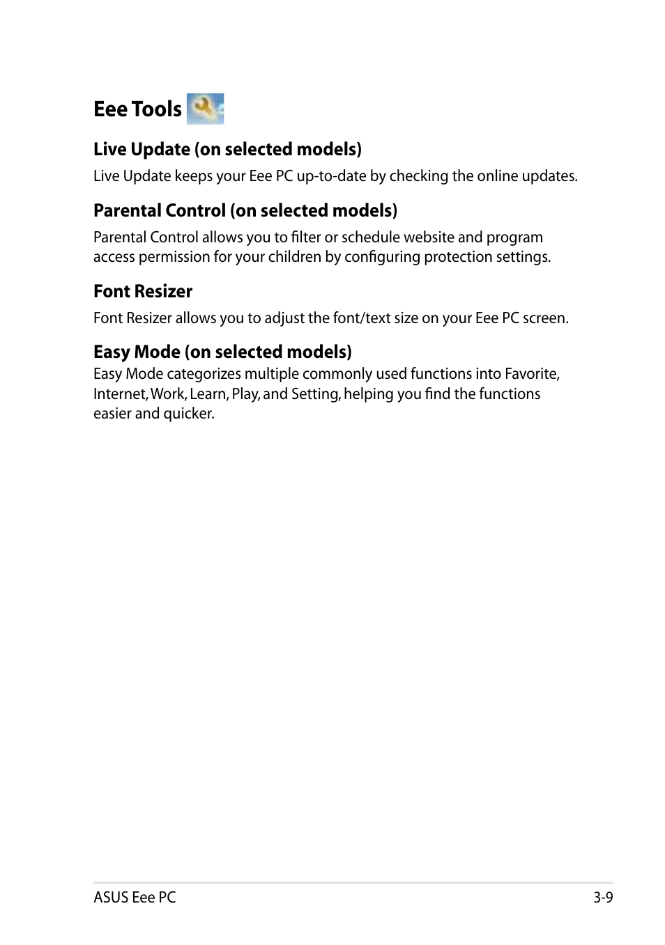 Eee tools, Eee tools -9 | Asus Eee PC 1005HAB User Manual | Page 41 / 60