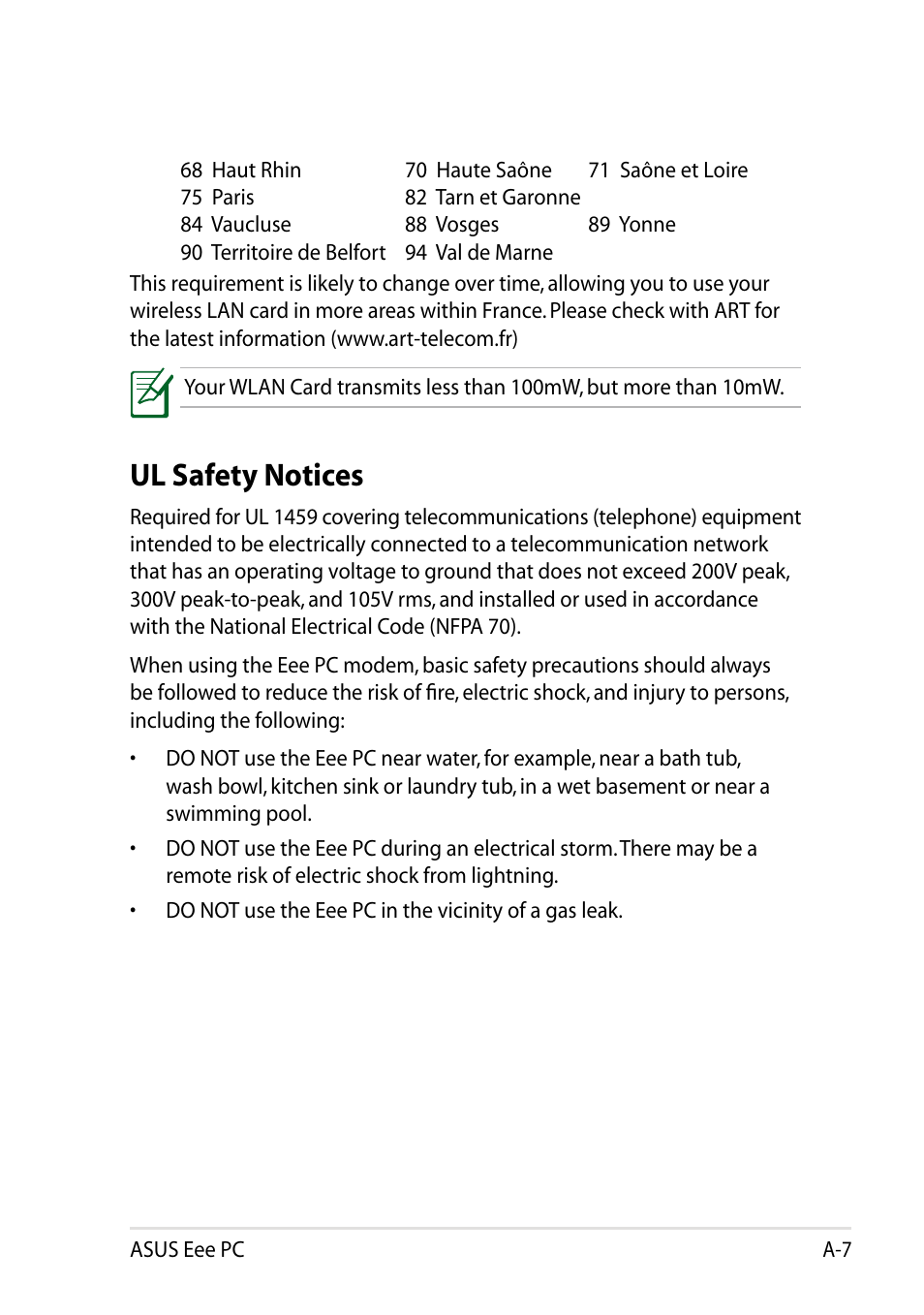 Ul safety notices | Asus Eee PC 1005HAB User Manual | Page 55 / 60