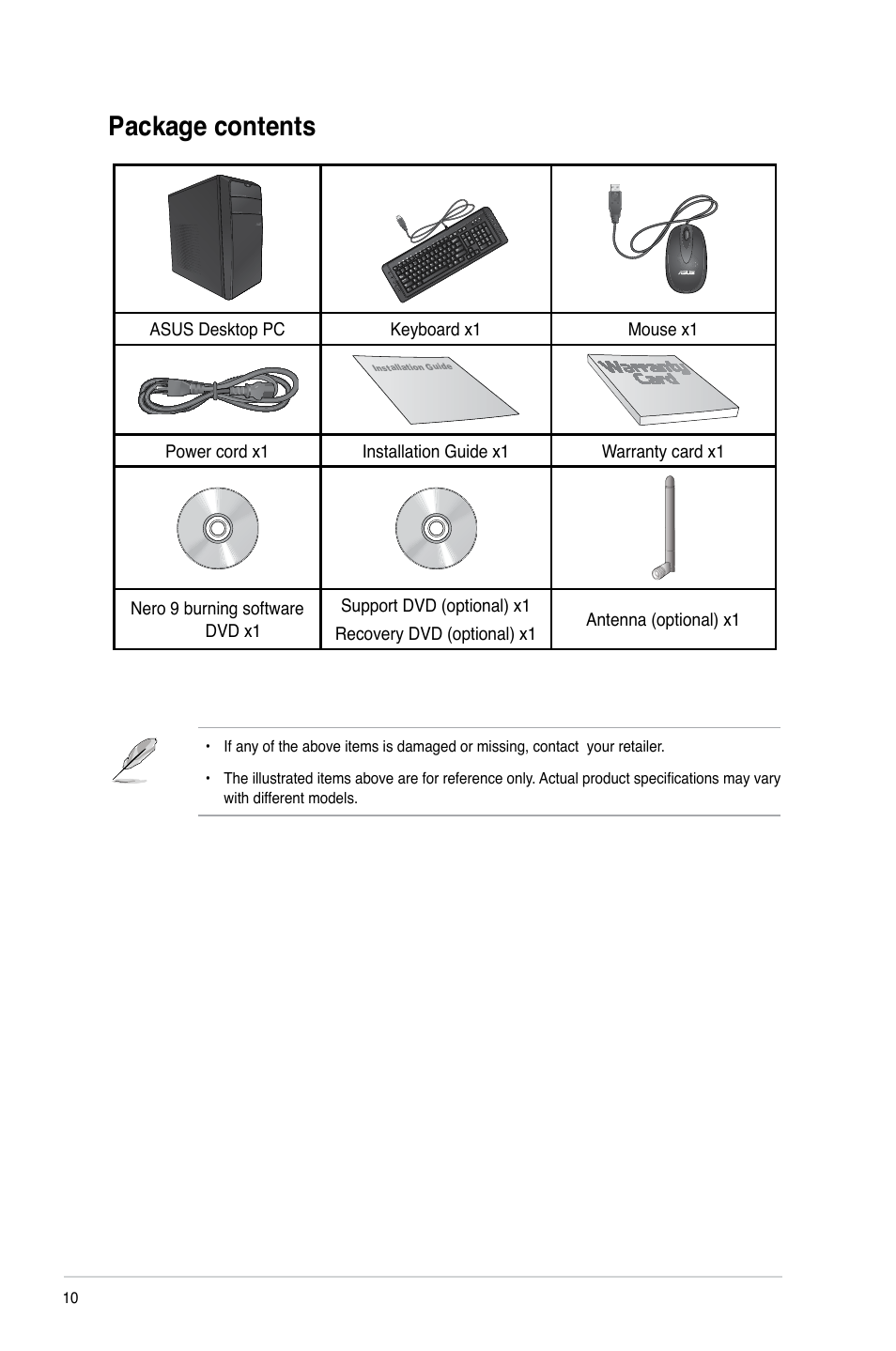 Package contents | Asus CM1735 User Manual | Page 10 / 70