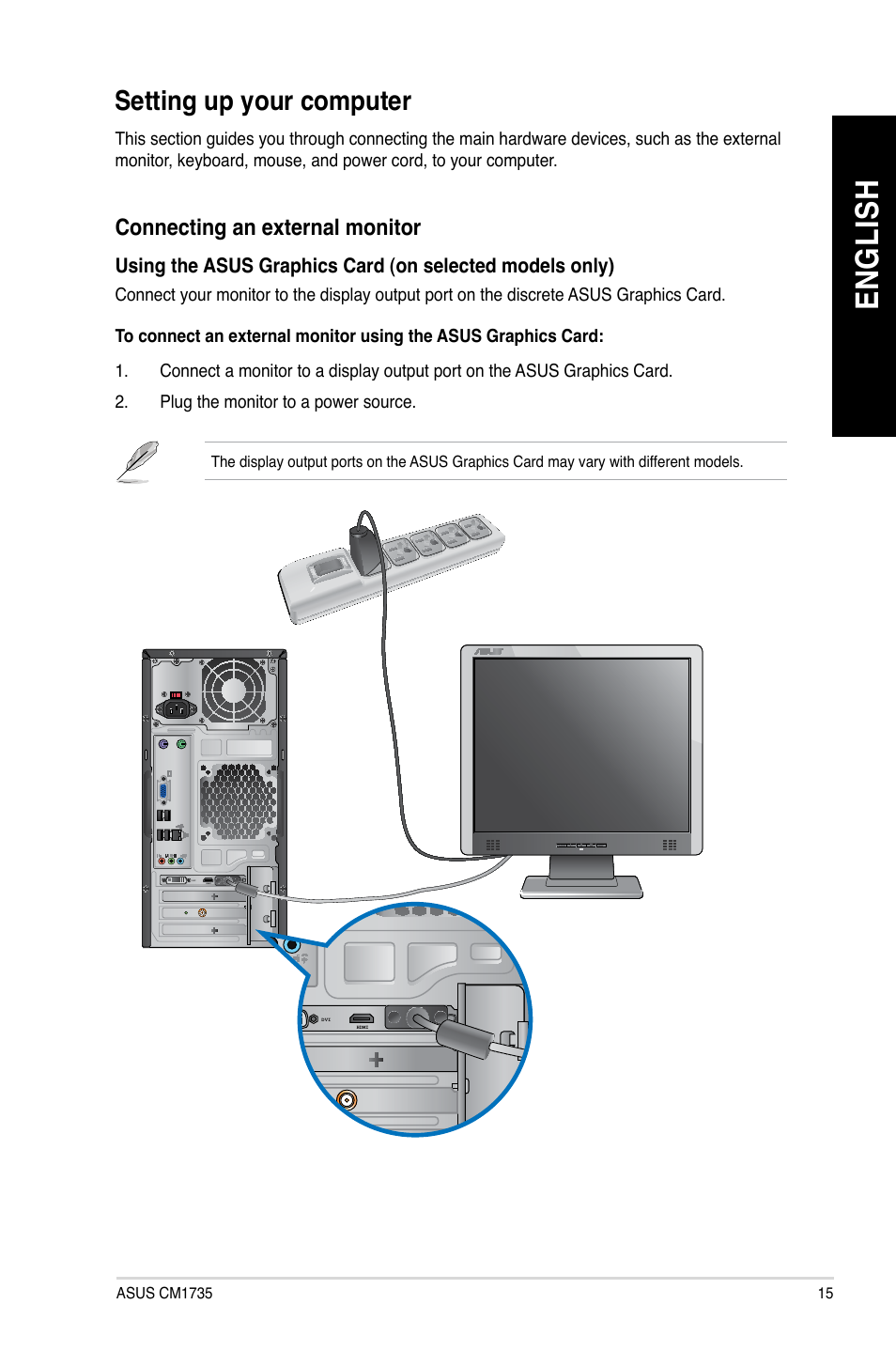 Setting up your computer, En gl is h en gl is h | Asus CM1735 User Manual | Page 15 / 70