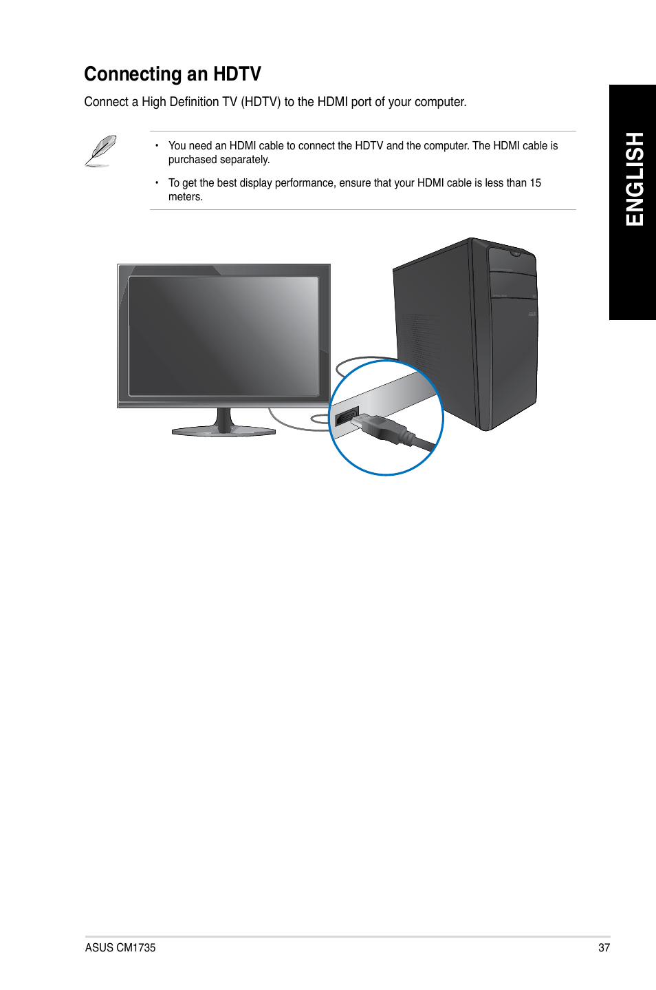 Connecting an hdtv, En gl is h en gl is h | Asus CM1735 User Manual | Page 37 / 70