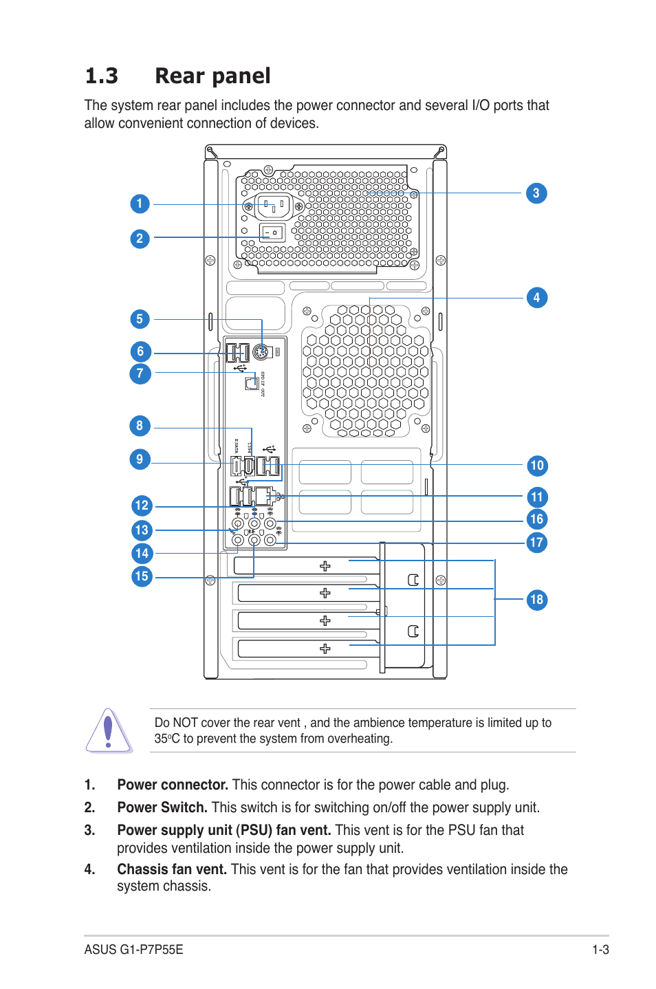 3 rear panel, Rear.panel -3 | Asus G1-P7P55E User Manual | Page 13 / 75