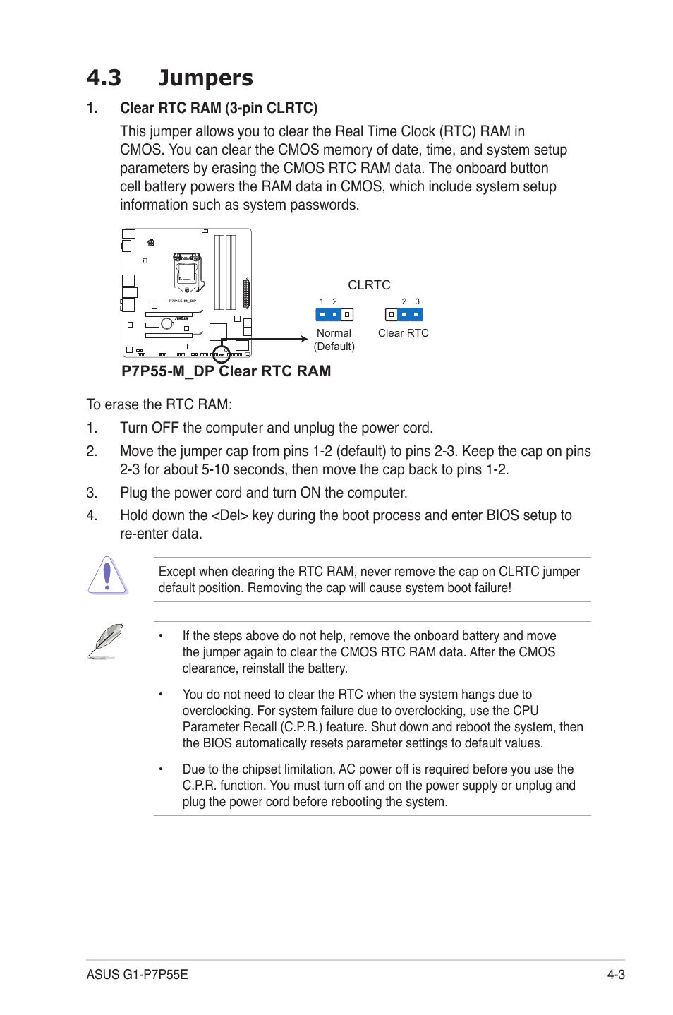 3 jumpers, Jumpers -3 | Asus G1-P7P55E User Manual | Page 44 / 75