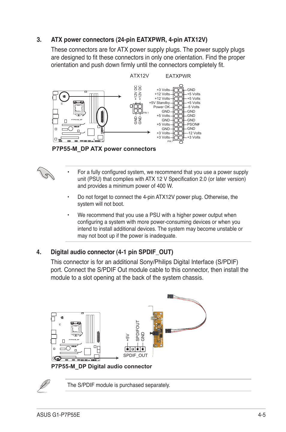 P7p55-m_dp atx power connectors | Asus G1-P7P55E User Manual | Page 46 / 75