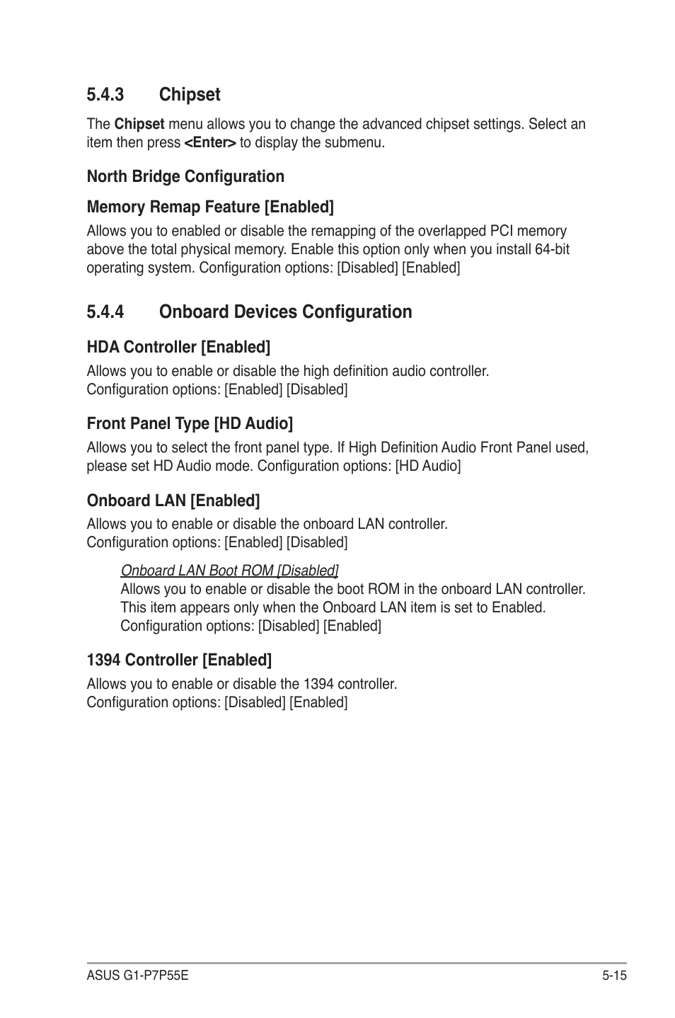 3 chipset, 4 onboard devices configuration, Chipset -15 | Onboard devices configuration -15, Chipset | Asus G1-P7P55E User Manual | Page 64 / 75