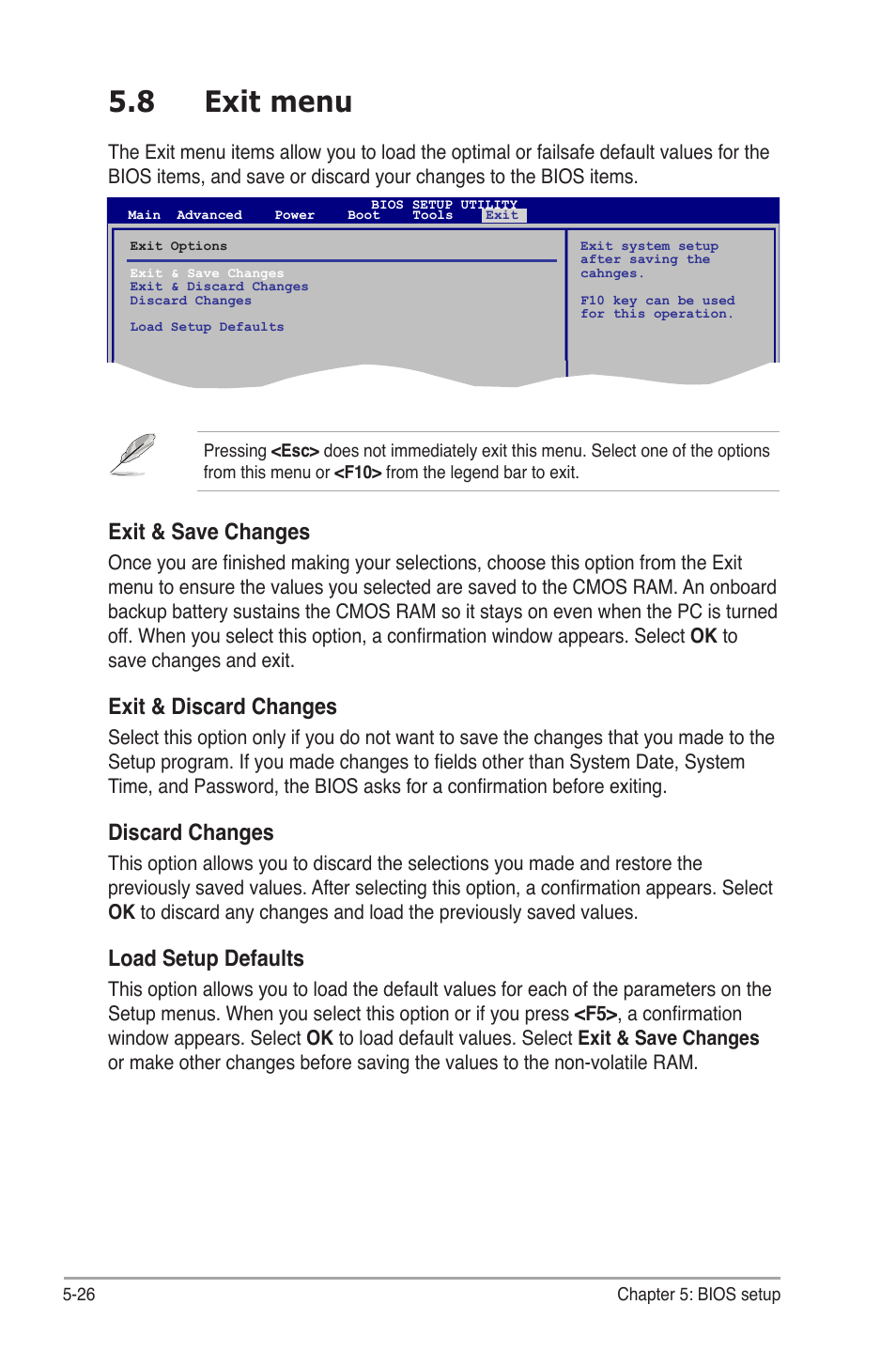 8 exit menu, Exit.menu -26, Exit.&.save.changes | Exit.&.discard.changes, Discard.changes, Load.setup.defaults | Asus G1-P7P55E User Manual | Page 75 / 75